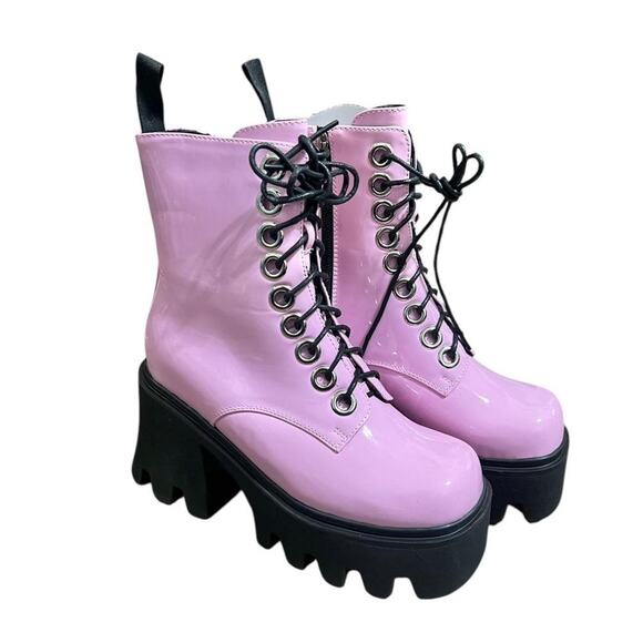 NWOB Lamoda Baby Pink Faux Patent Leather Run To You Platform Ankle Boots 5 - Picture 5 of 7